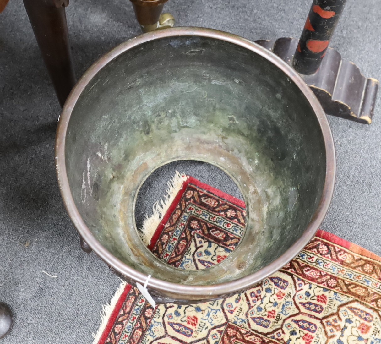 A Japanese bronze jardiniere, Meiji period, base lacking, 36cm high